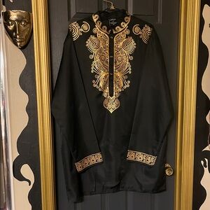 Men's Black Shirt with Gold Embroidery